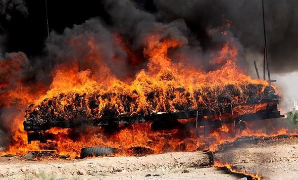 امحاء 40 تن انواع مواد مخدر با حضور خبرنگاران داخلی و خارجی در اصفهان