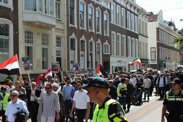 برگزاری راهپیمایی روز قدس در مقابل دادگاه بینالمللی لاهه