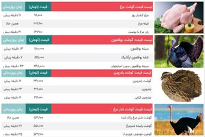 قیمت گوشت مرغ ، بوقلمون، بلدرچین و شترمرغ / قیمت امروز 27 آبان