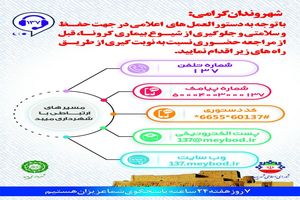 شهروندان میبد برای دریافت خدمات فقط با 137 تماس بگیرند