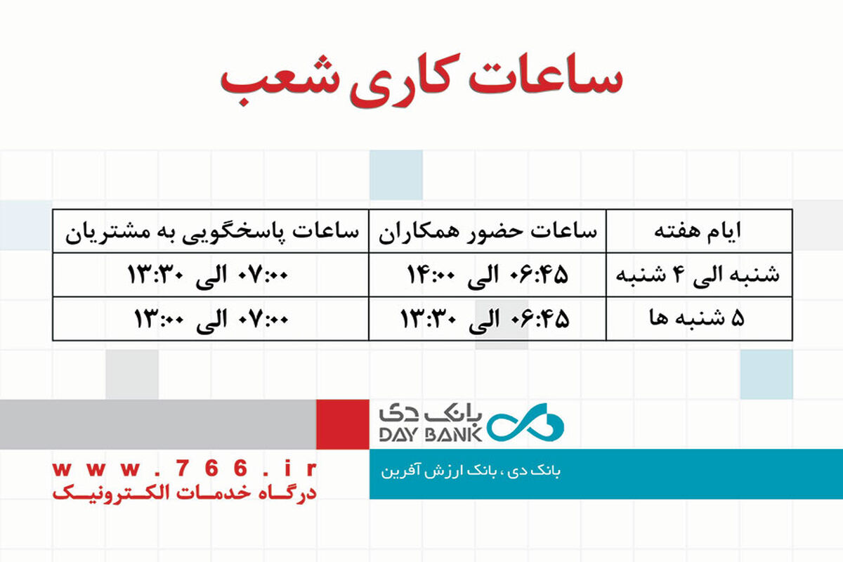 ساعت کار بانک دی
