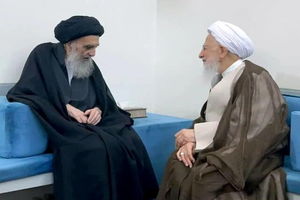  آیت‌الله جوادی آملی با آیت‌الله سیستانی در نجف اشرف دیدار کرد