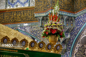 آیین گل‌آرایی حرم بانوی کرامت هم‌زمان با شب عید مبعث + فیلم